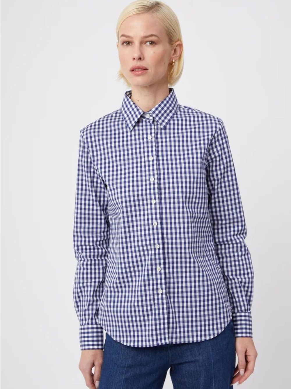 The Shirt By Rochelle Behrens Navy Gingham Button Down Size S